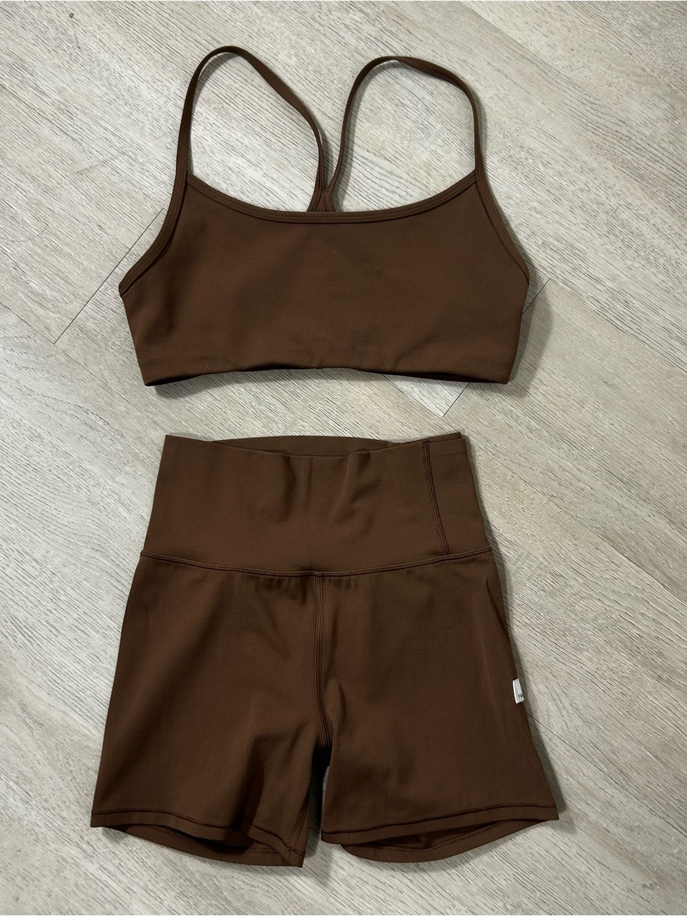Java Brown Matching Workout Set - Sports Bra S & High Waisted Biker Shorts XS - Picture 1 of 5